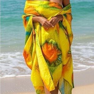 Vibrant Multicolor Satin Shawl Wrap 60x80”